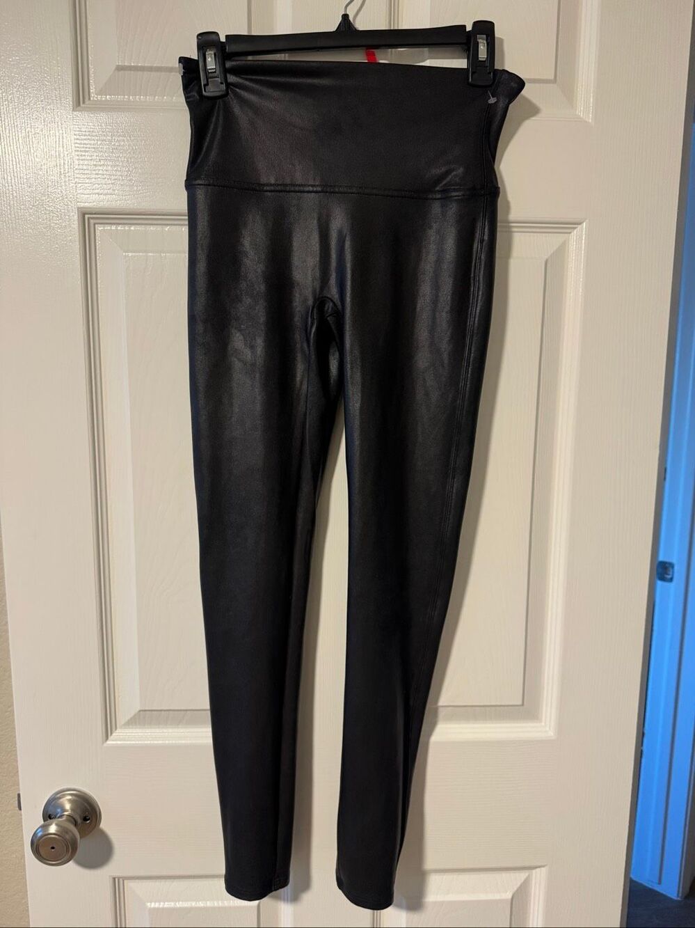 SPANX Faux Leather High-Waisted Black Leggings Size Large